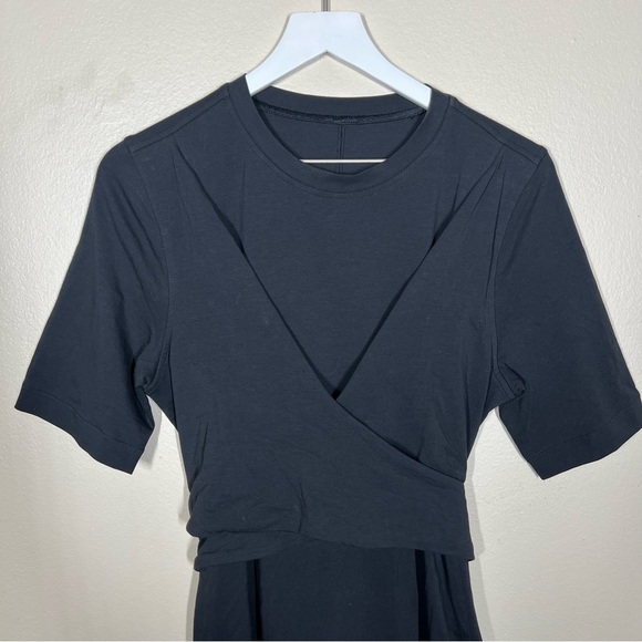 Lululemon Womens Cotton Wrap-Front T-Shirt Dress Black Size 12 Casual Basic - Picture 4 of 10